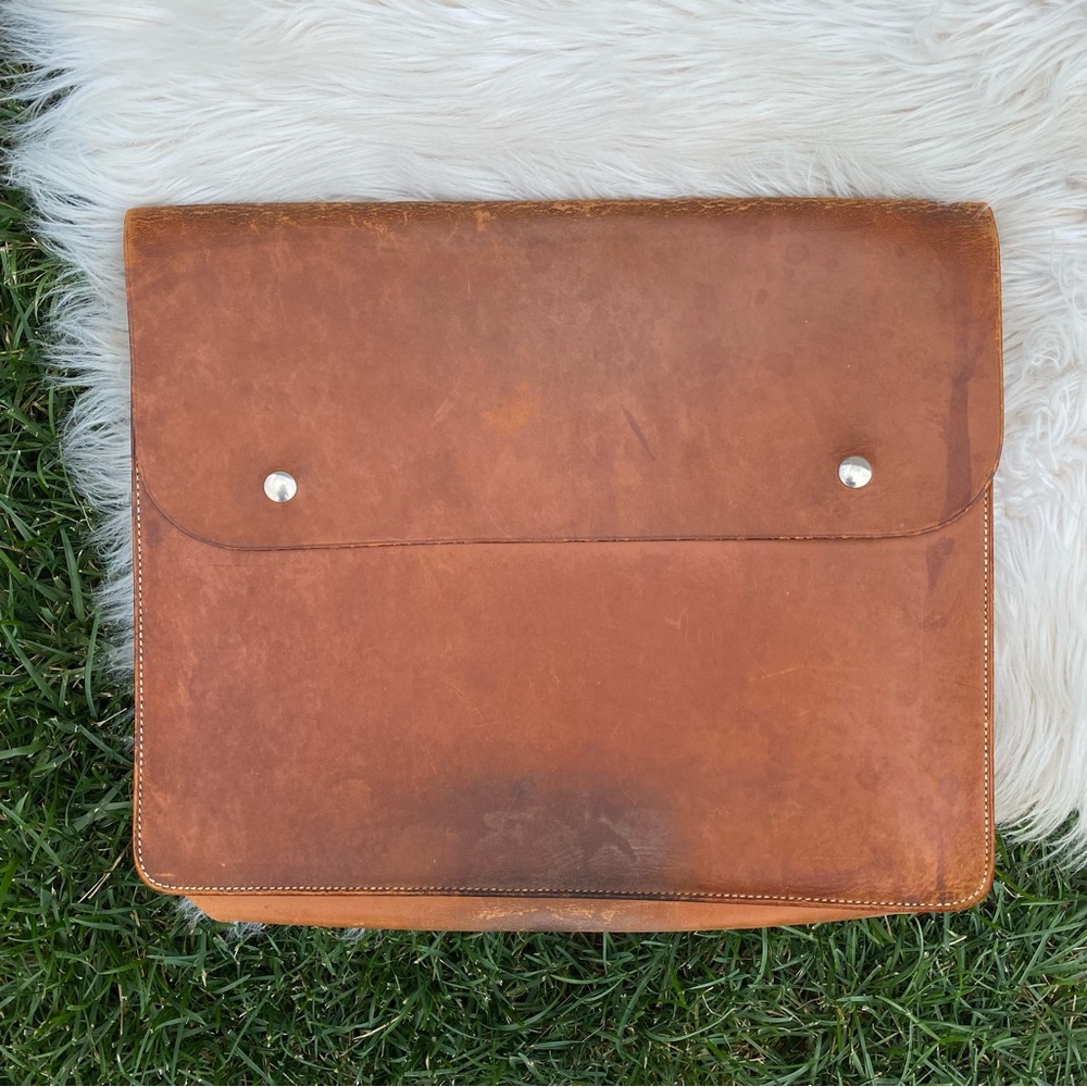 Vintage Bona Allen US Postal Mail Bag British Tan Leather Folder Bag